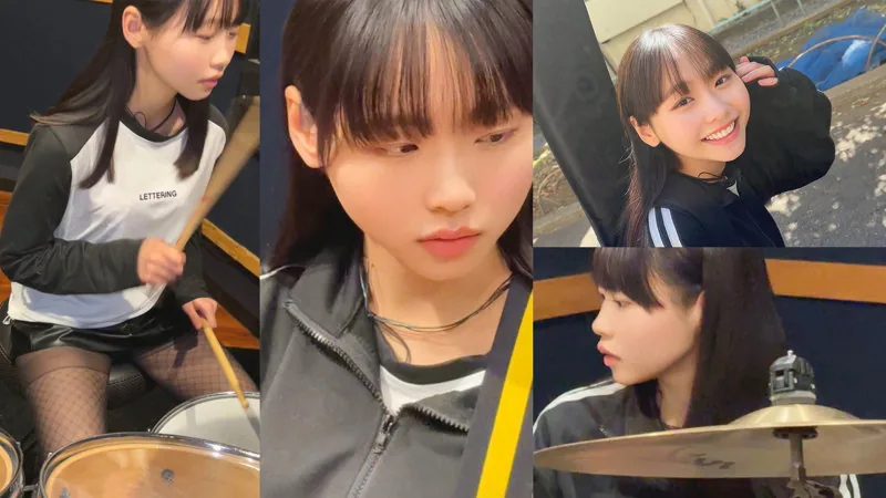 花鳥斗架 とうか oshi017 サンプル画像2 ドラムを叩くカットと表情のアップ